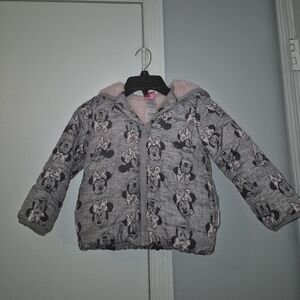 Disney Girls' Grey Minnie Mouse Pink-Lined Puffer Jacket Size 4T